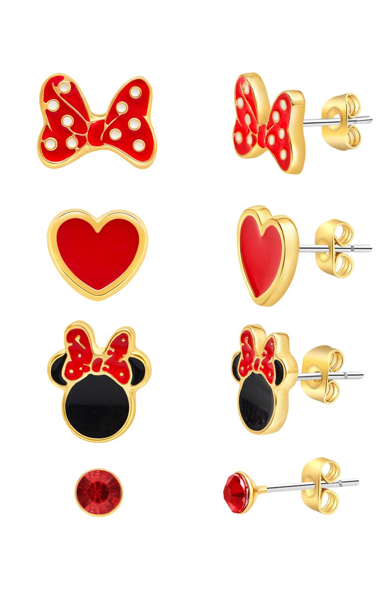 Disney Minnie Mouse Red Crystal and Enamel-Plated Stud Earrings, Main, color, Multicolor