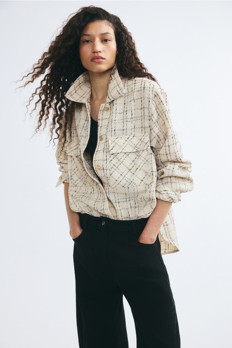 Bouclé Overshirt, Alternate, color, Light beige/checked