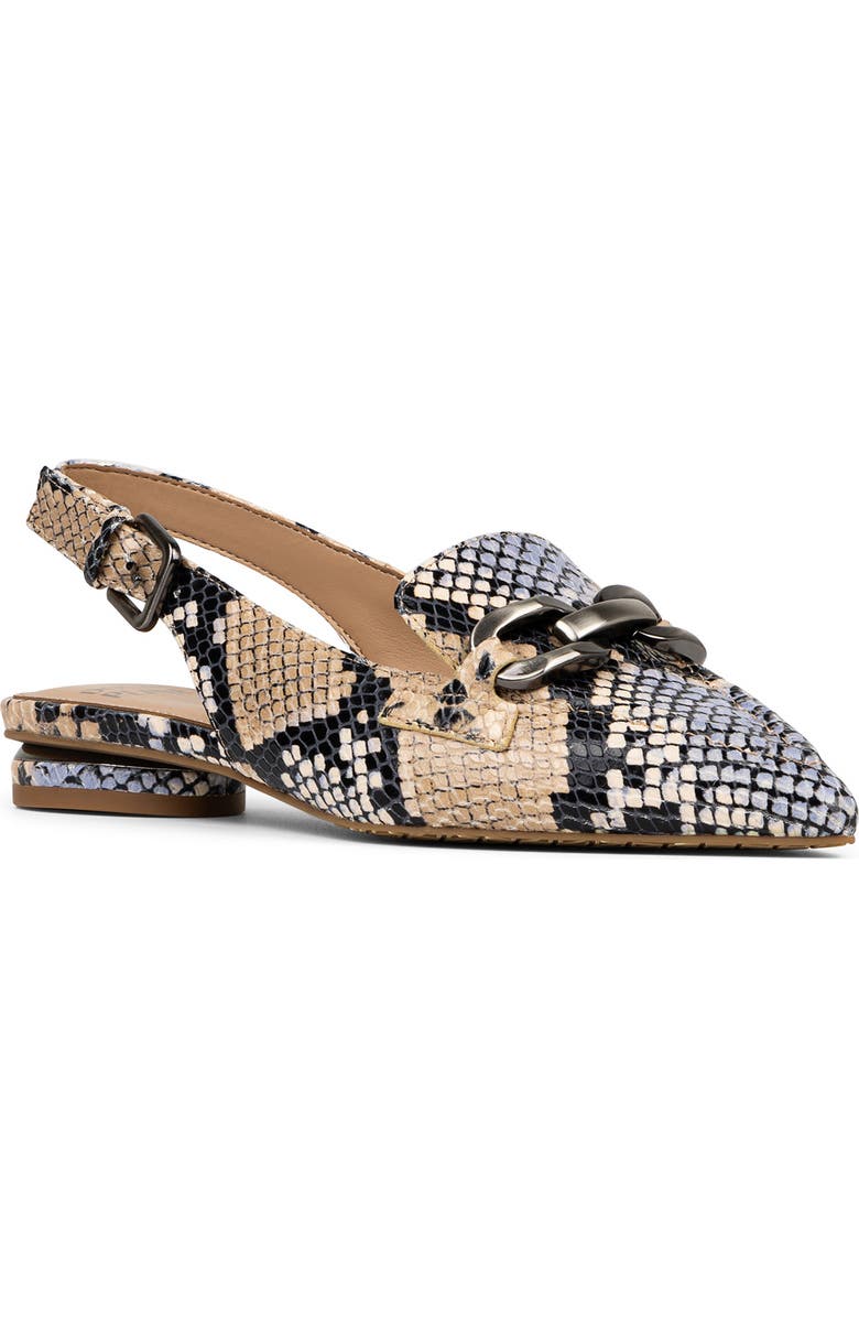 Donald Pliner Snakeskin Print Slingback Loafer Mule, Main, color, Light Denim Embossed