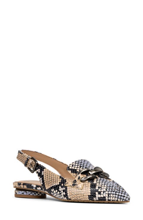 Snakeskin Print Slingback Loafer Mule (Women)