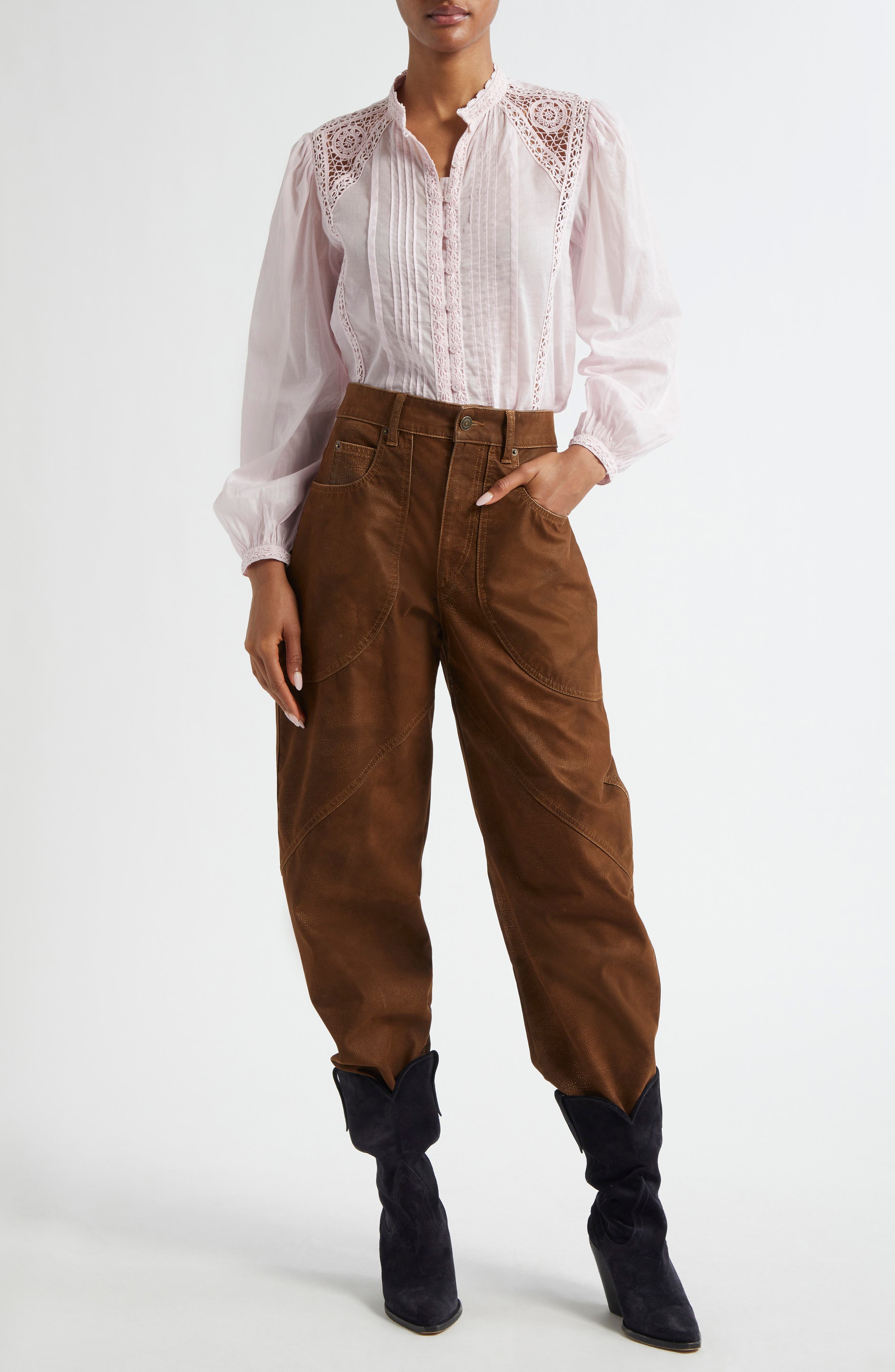 Greicy Pintuck Tie Neck Cotton Top (Women) | Nordstrom
