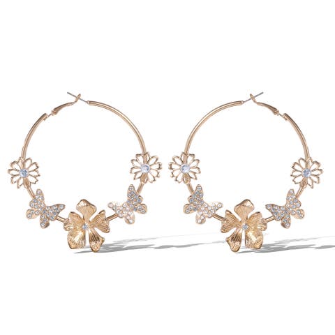 Flower and Butterlfy Hoop Earrings