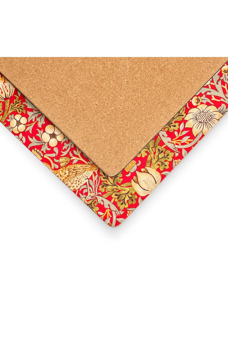 Strawberry Thief Red Set of 4 Cork Back Placemats, Alternate, color, Strawberry Thief Red