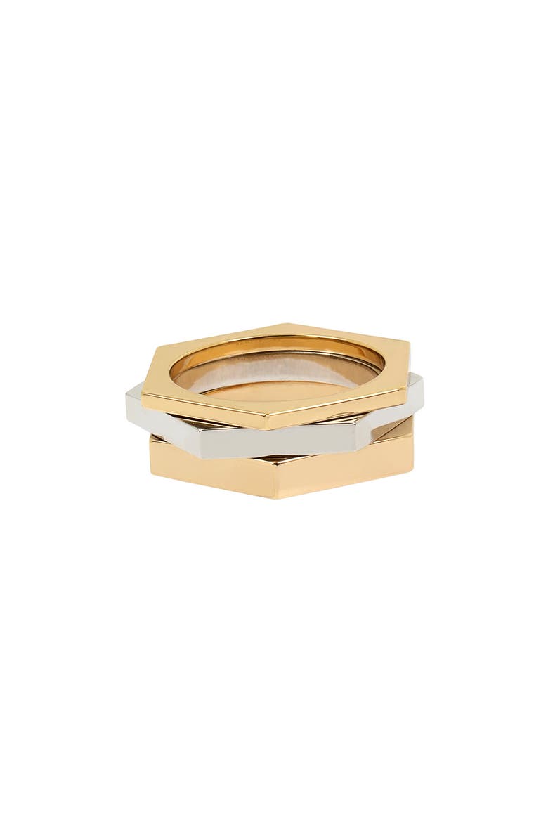 Hexagon Stacking Ring Set, Main, color, GOLD/ RHODIUM
