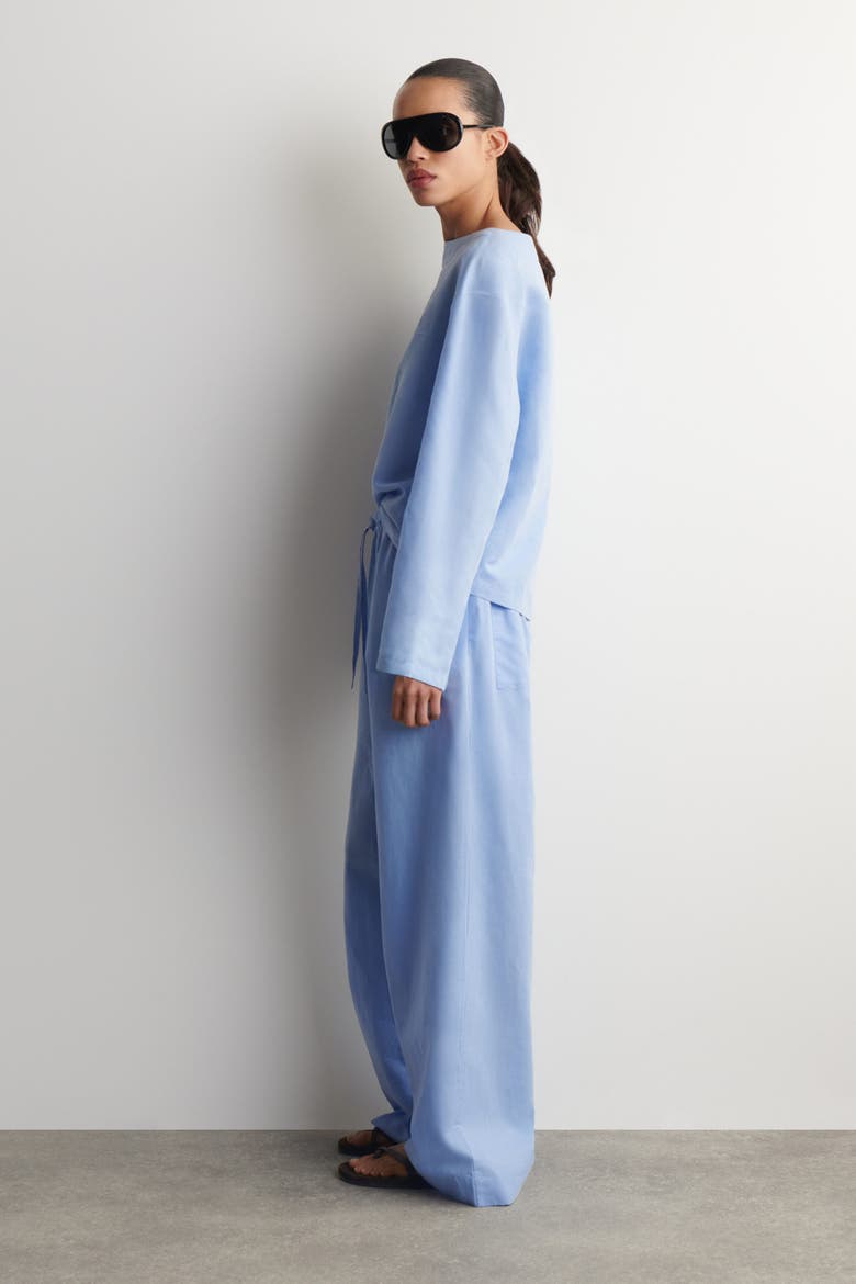 Wide-leg Linen Drawstring Trousers, Alternate, color, LIGHT BLUE
