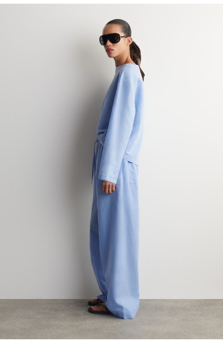 COS Wide-leg Linen Drawstring Trousers, Alternate, color, Light Blue