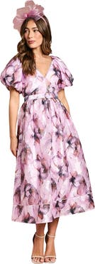 Coast Short Puff Sleeve Belted Midi Dress