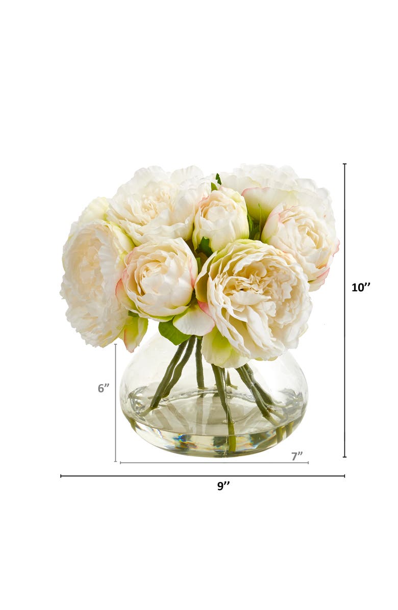 NEARLY NATURAL Peony Artificial Arrangement in Vase, Alternate, color, White
