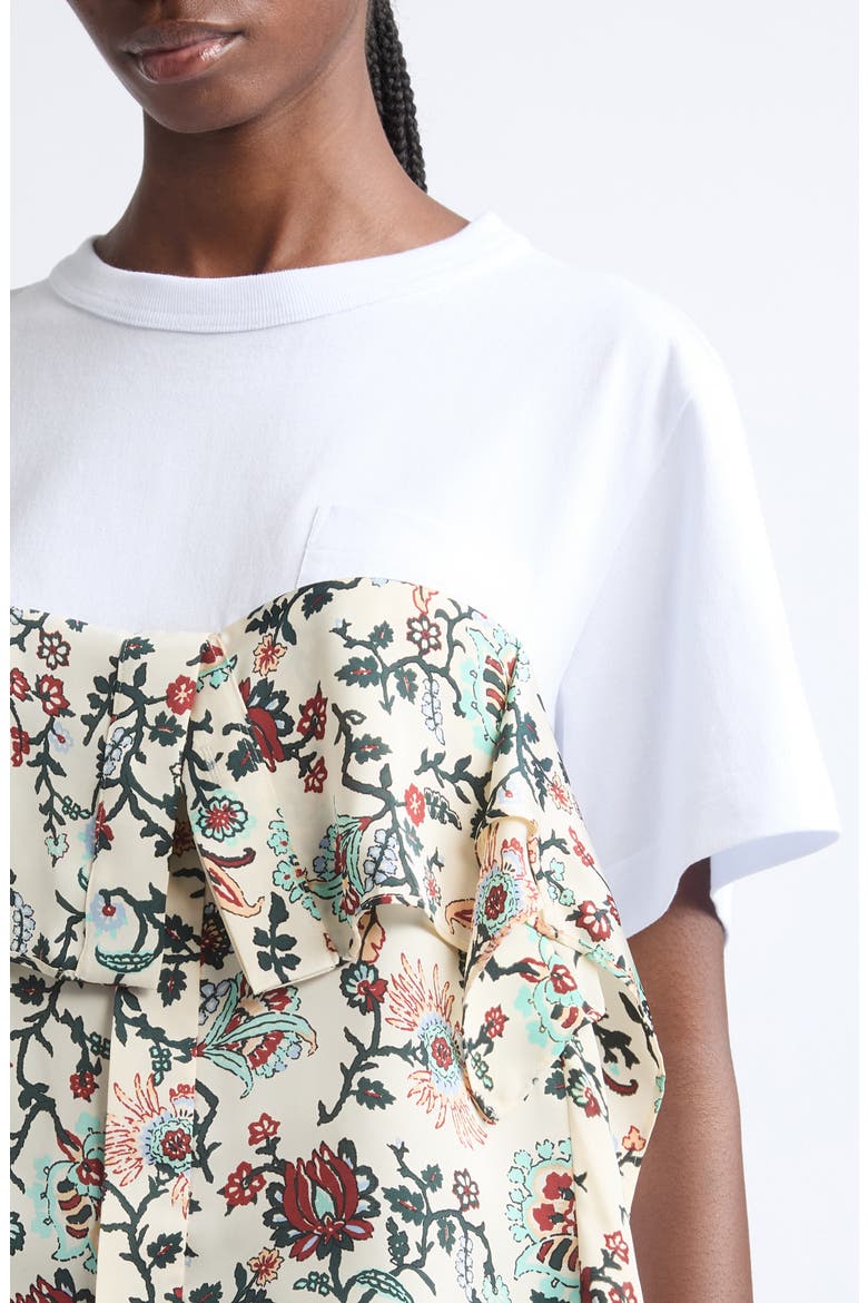 Floral Print Mixed Media T-Shirt, Alternate, color, IVORY