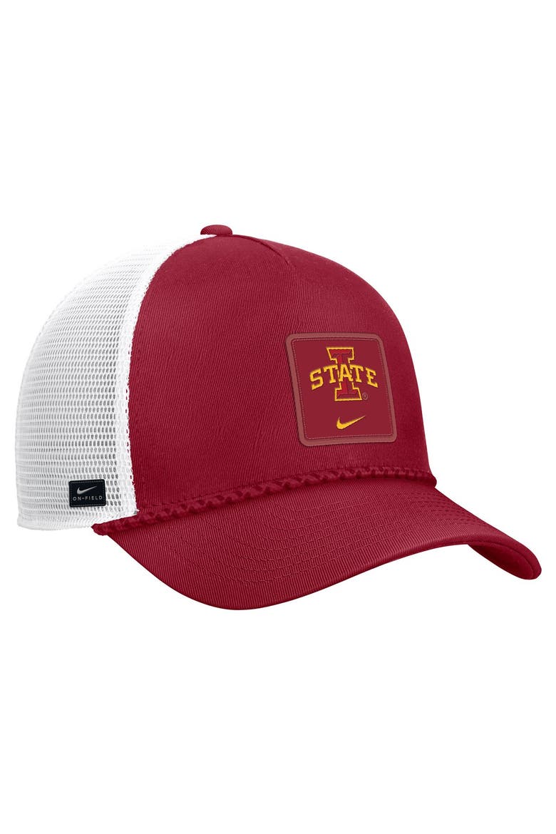 Men's Nike Cardinal Iowa State Cyclones 2026 On-Field Rope Adjustable Trucker Hat, Main, color, Cardinal