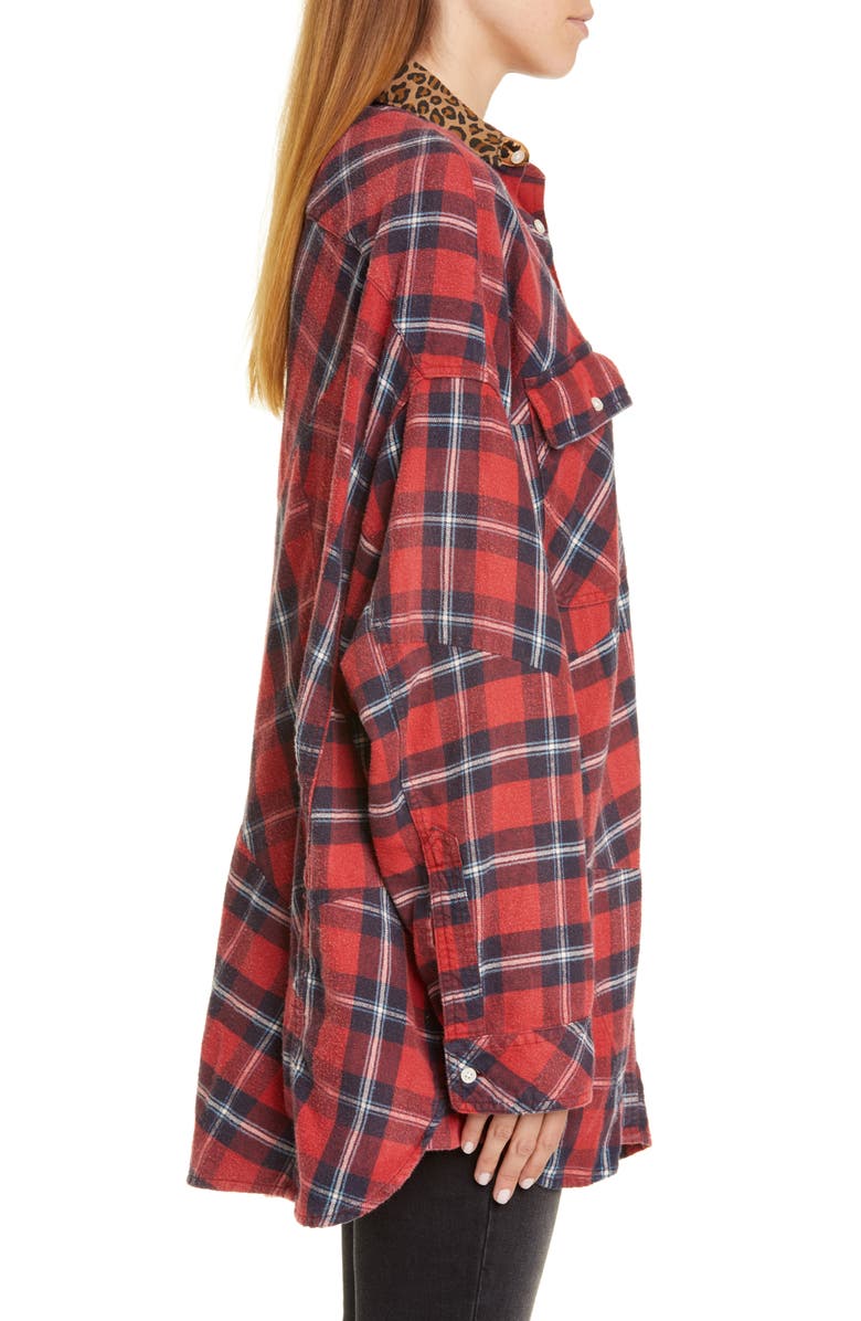 R13 Patchwork Plaid Shirt with Leopard Print Collar, Alternate, color,