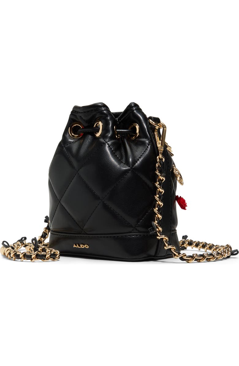 ALDO Romalovee Diamond Quilted Faux Leather Bucket Bag, Alternate, color, Black