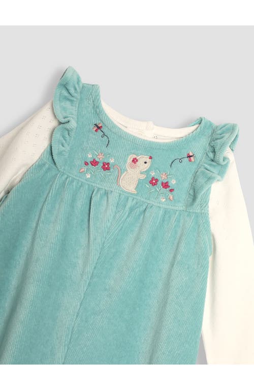 Jojo Maman Bébé Jojo Maman Bebe Mouse Corduroy Overalls & Pointelle T-shirt Set In Duck Egg