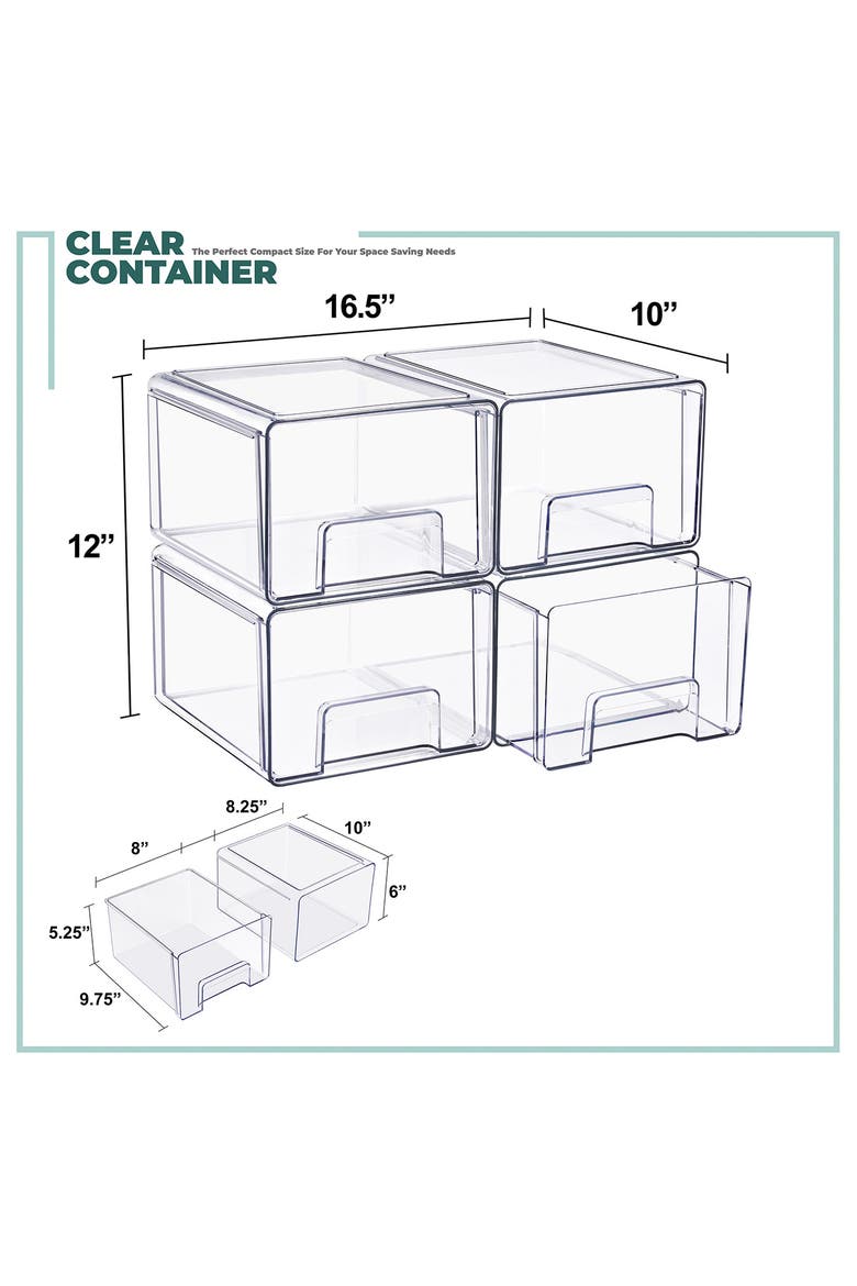 4-Pack Large Clear Stackable Drawers, Alternate, color, CLEAR