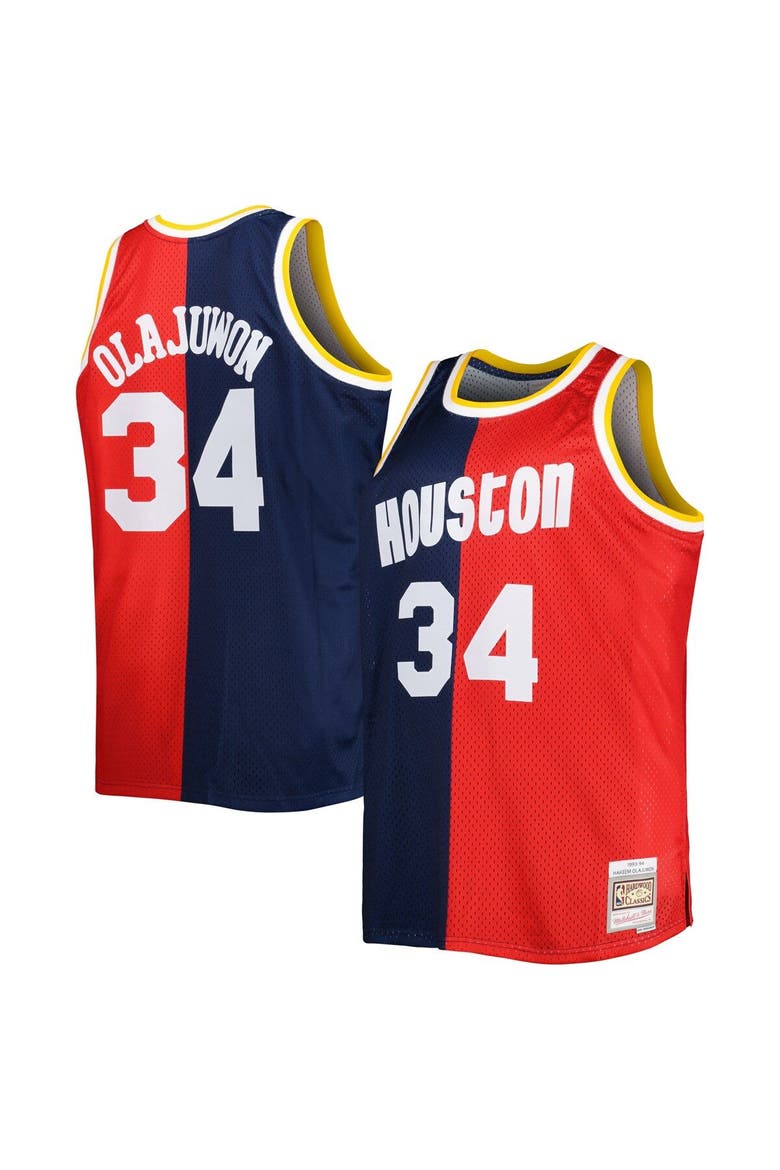 Men's Mitchell & Ness Hakeem Olajuwon Navy/Red Houston Rockets Big & Tall Hardwood Classics 1993/94 Split Swingman Jersey, Main, color, Navy