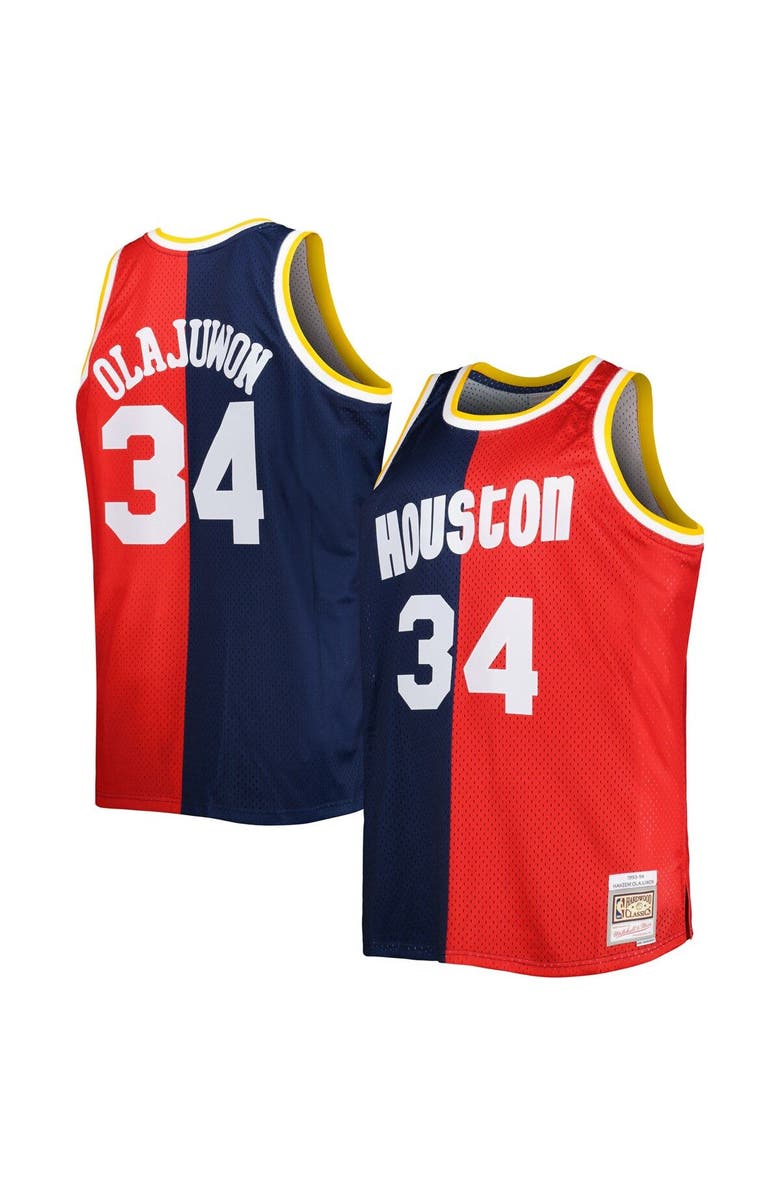 Mitchell & Ness Men's Mitchell & Ness Hakeem Olajuwon Navy/Red Houston Rockets Big & Tall Hardwood Classics 1993/94 Split Swingman Jersey, Main, color, Navy