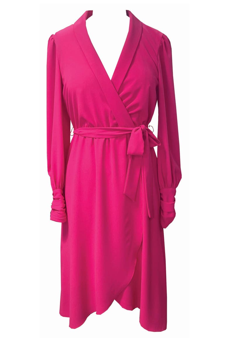 Wrap Front Long Sleeve Dress, Main, color, RASPBERRY