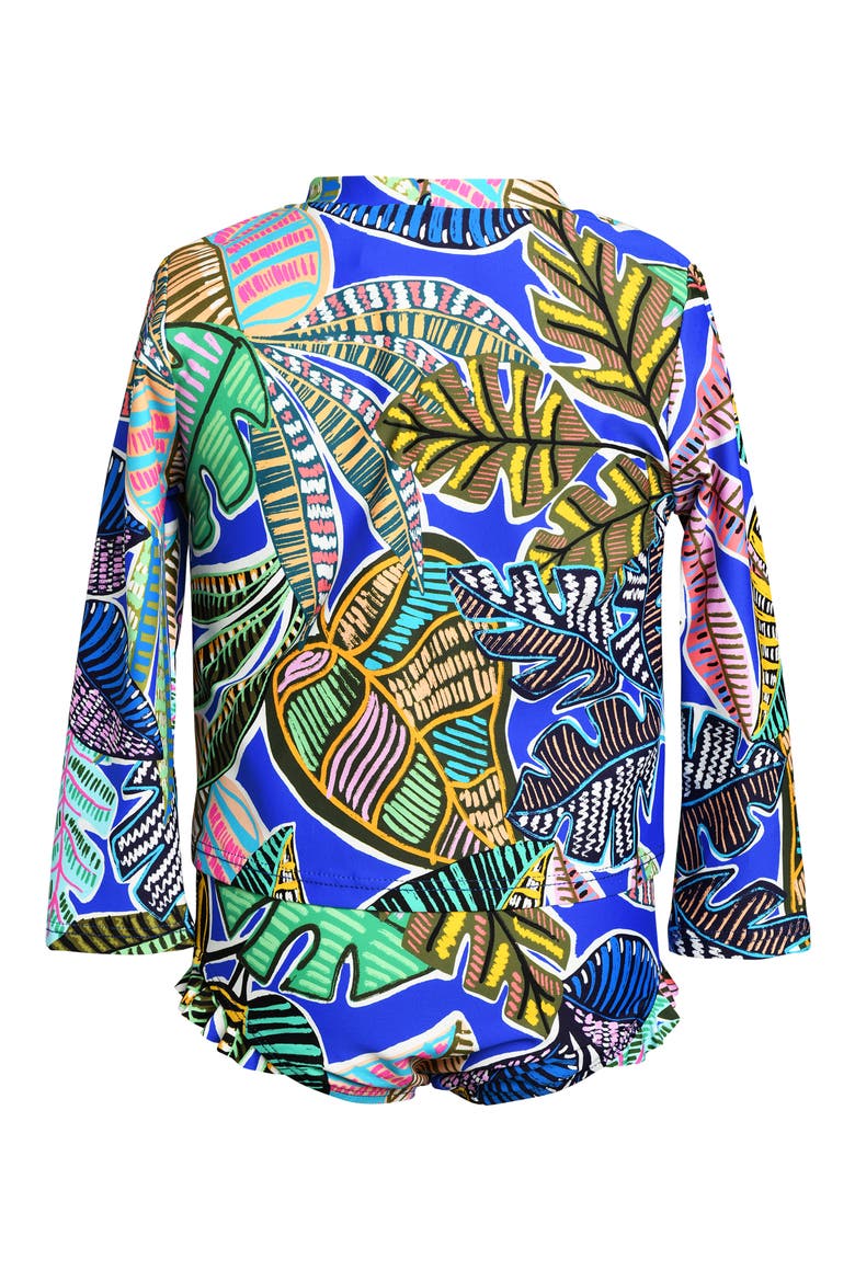 Kids' Neon Long Sleeve Two-Piece Rashguard Swimsuit, Alternate, color, BLUE MULTI