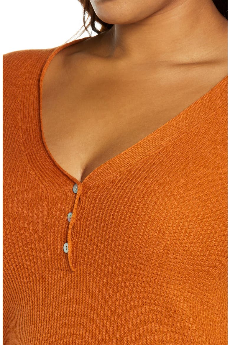 V-Neck Ribbed Cashmere Sweater, Alternate, color, DARK GINGER