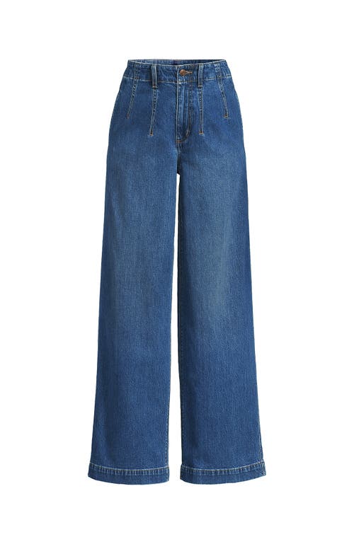 Lands' End Petite Soft Denim High Rise Wide Leg Top Stitch Trousers In Blue