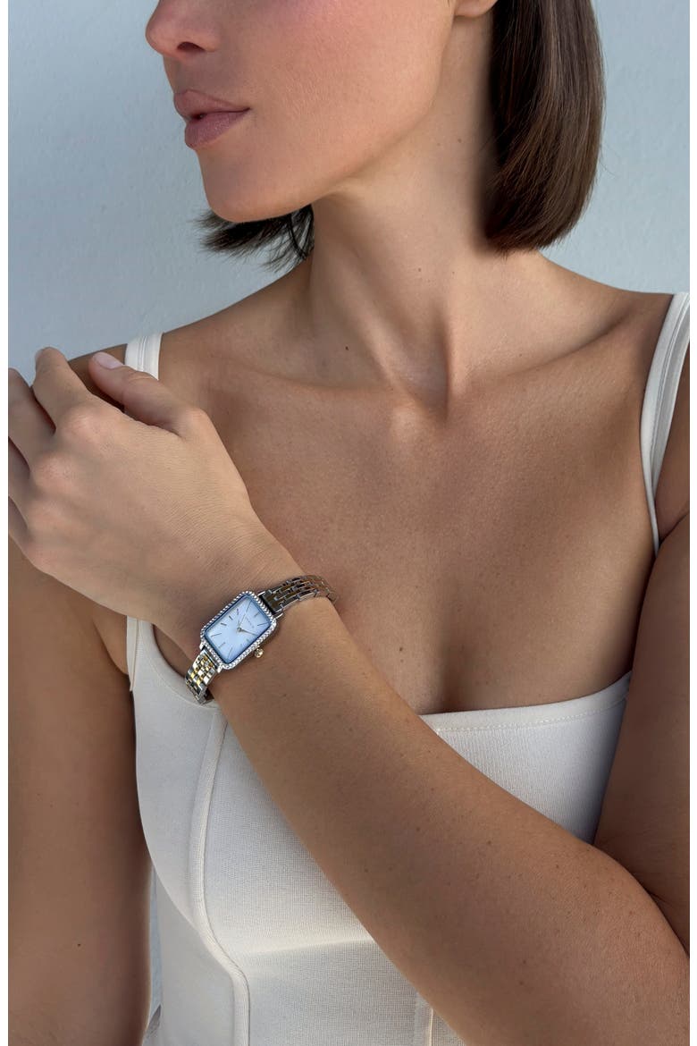 Hudson Two Tone Mother of Pearl Bracelet Watch, 21mm x 27mm, Alternate, color, GOLD/ SILVER/ WHITE