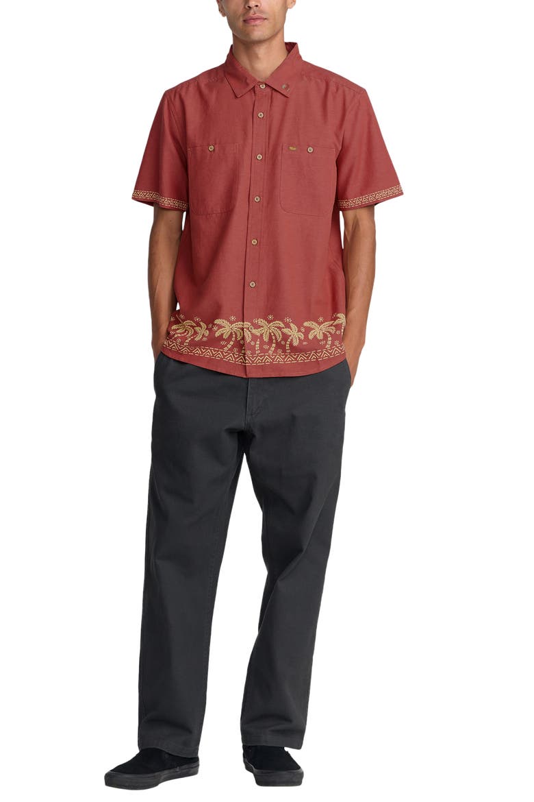 Talum Short Sleeve Button-Up Shirt, Alternate, color, DUSTY RED