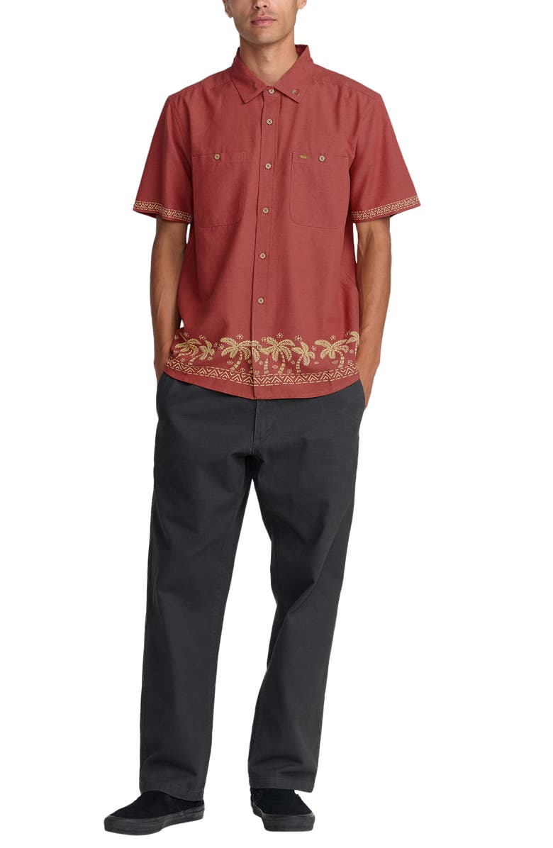 RVCA Talum Short Sleeve Button-Up Shirt, Alternate, color, Dusty Red
