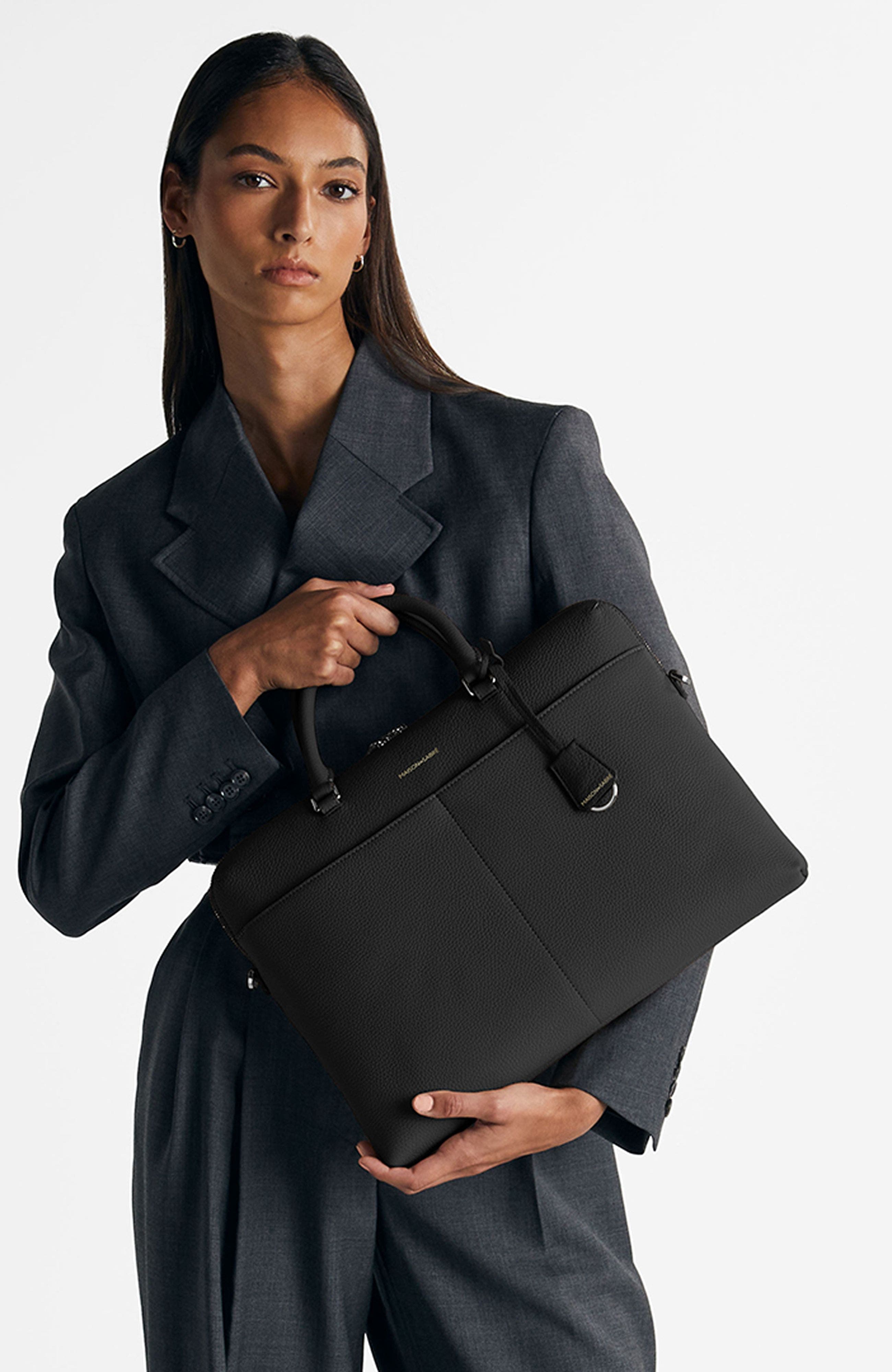 MAISON de SABRÉ Leather Laptop Bag, Alternate, color, Black Caviar