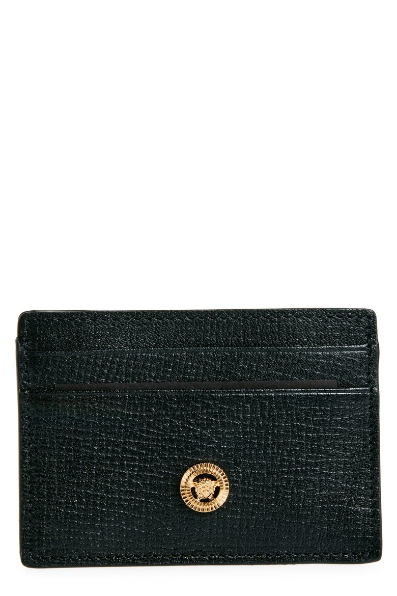Medusa Leather Card Case, Main, color, BLACK/ VERSACE GOLD