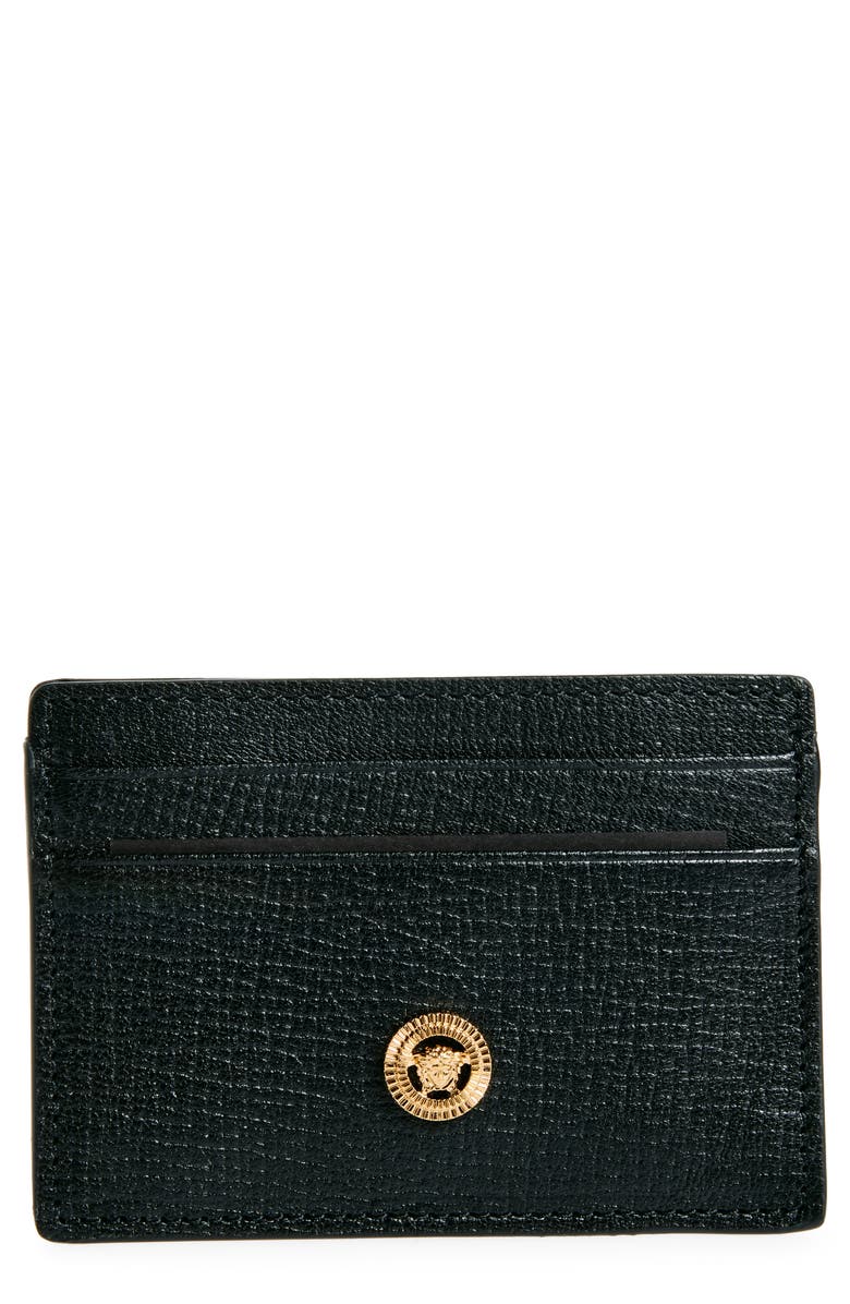 Versace Medusa Leather Card Case, Main, color, Black/ Versace Gold