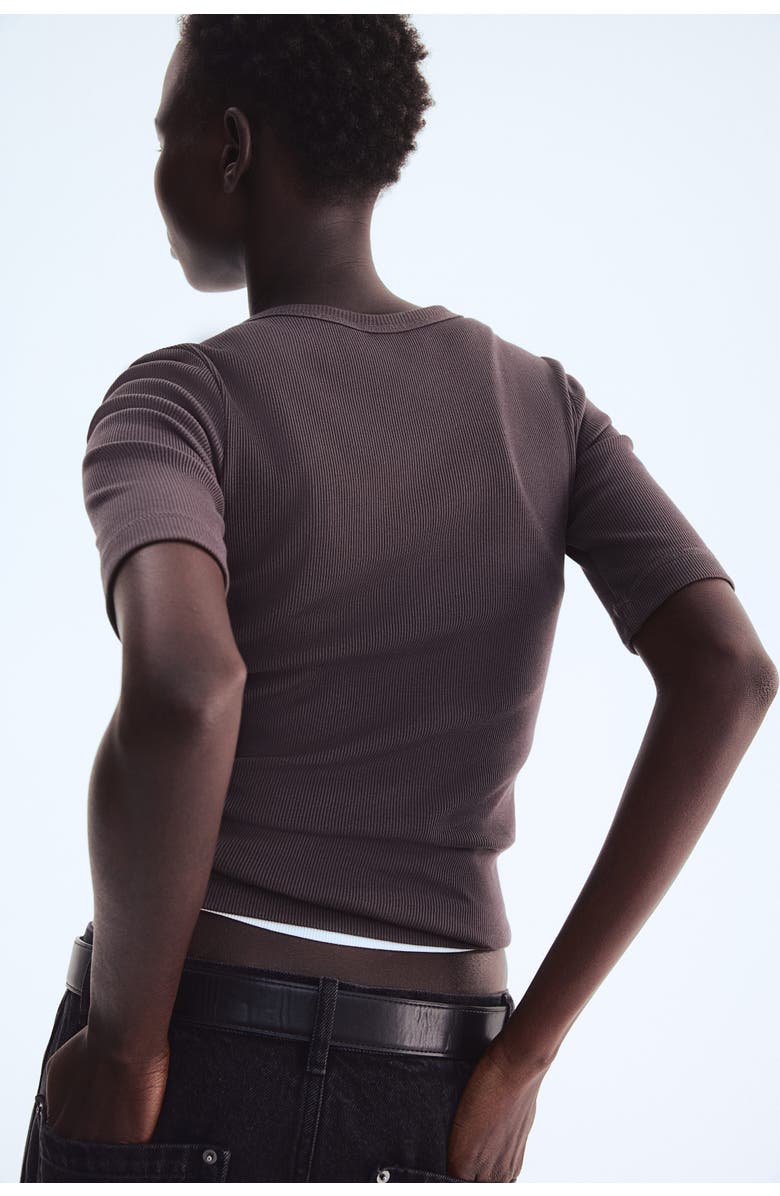 H&M Ribbed Silk-blend Top, Alternate, color, Truffle Gray