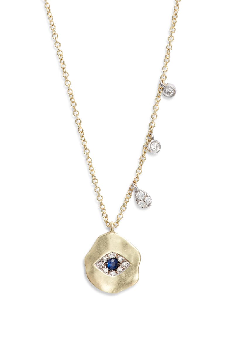 Diamond & Sapphire Evil Eye Pendant Necklace, Main, color, GOLD