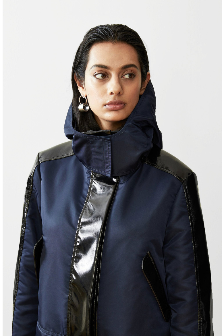 Water-Resistant Cropped Raincoat, Alternate, color, Navy / Black