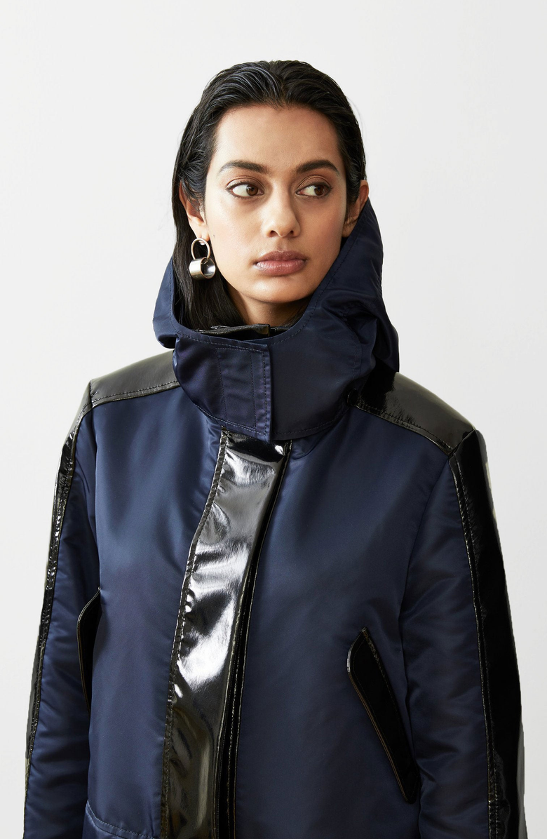 CAALO Water-Resistant Cropped Raincoat, Alternate, color, Navy / Black