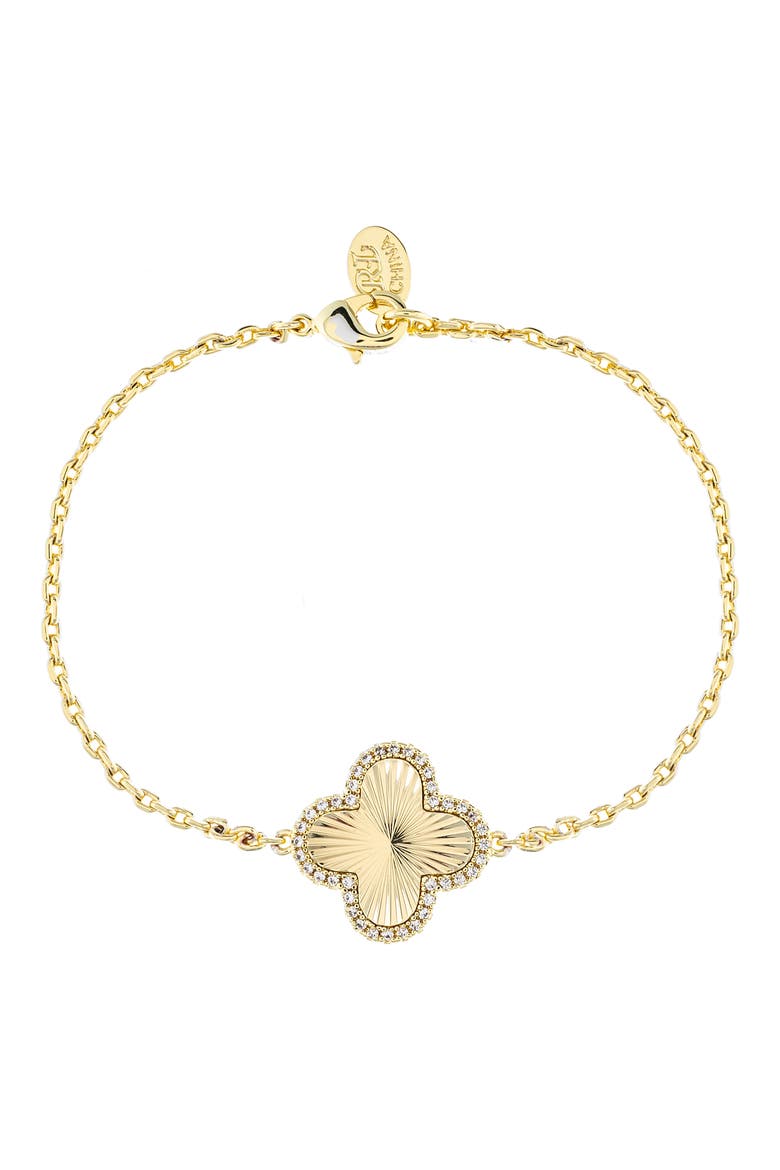 18K Gold Clad Pavé CZ Clover Charm Bracelet, Main, color, SATIN / CZ