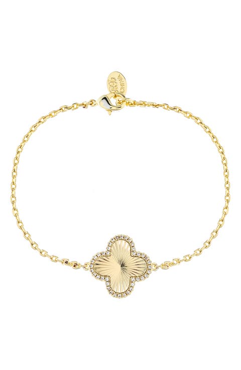 18K Gold Clad Pavé CZ Clover Charm Bracelet
