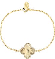 RIVKA FRIEDMAN 18K Gold Clad Pavé CZ Clover Charm Bracelet