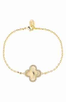 18K Gold Clad Pavé CZ Clover Charm Bracelet