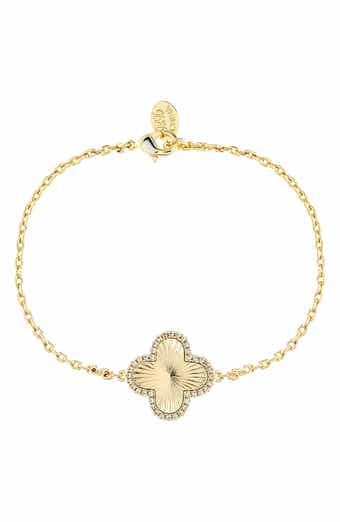 18K Gold Clad Pavé CZ Clover Charm Bracelet