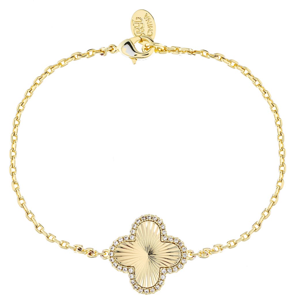 Rivka Friedman 18k Gold Clad Pavé Cz Clover Charm Bracelet In Gold