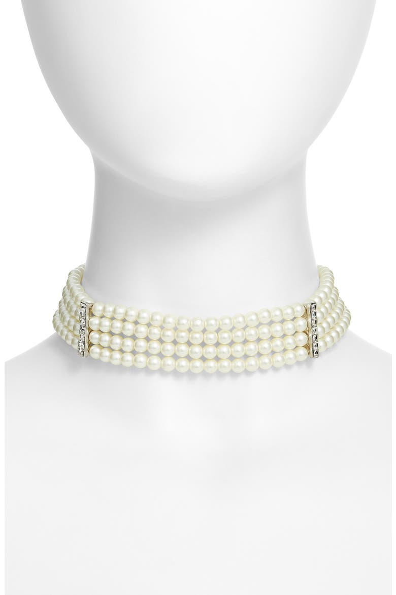 Faux Pearl Choker Necklace, Main, color, POLISHED SILVER