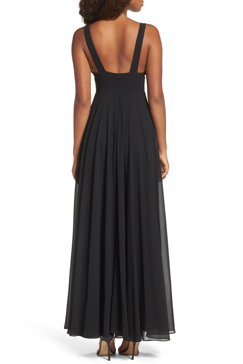 Lace Trim Chiffon Maxi Dress, Alternate, color, BLACK