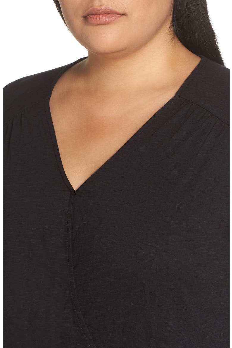 Faux Wrap Top, Alternate, color, BLACK