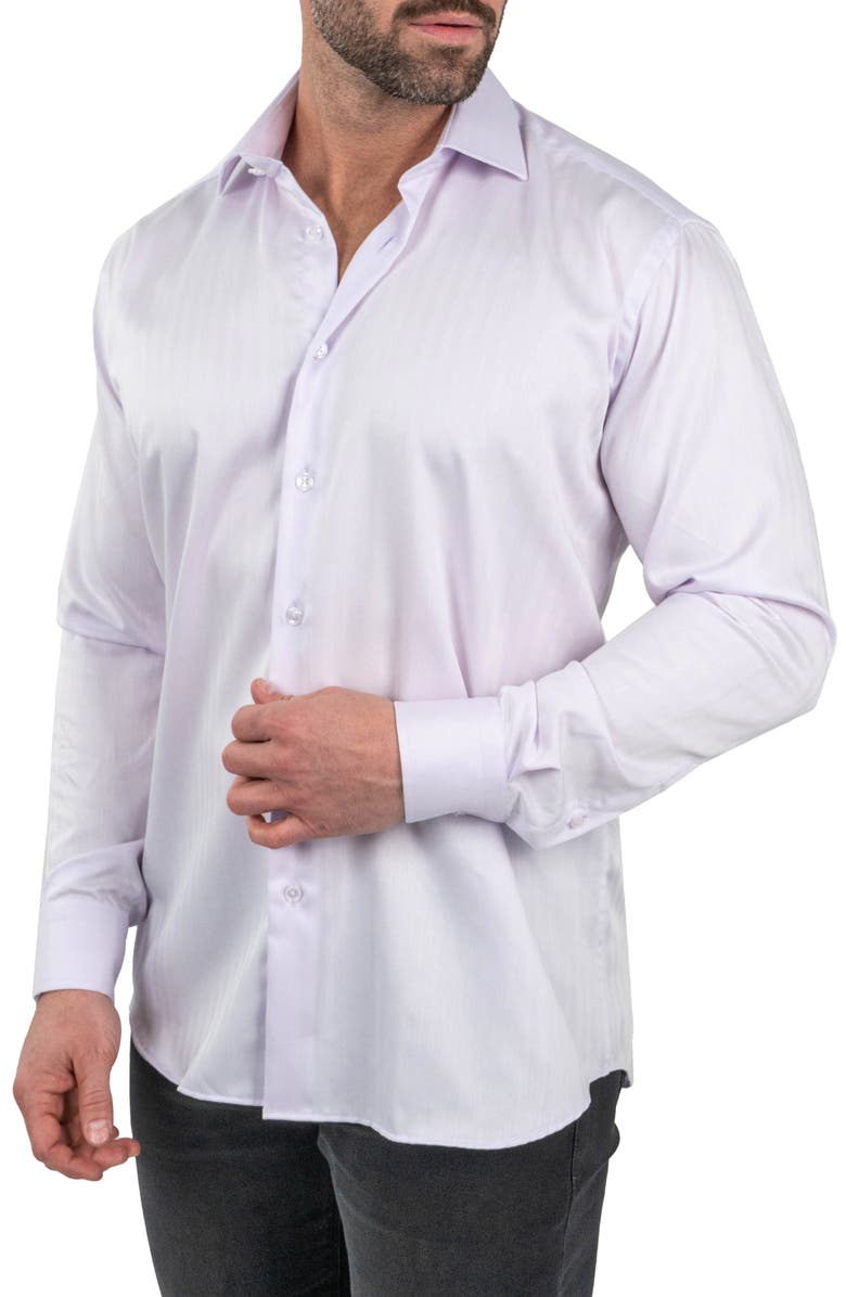 Maceoo Classic Sheer Lilac Cotton Herringbone Button-Up Shirt, Alternate, color, Purple