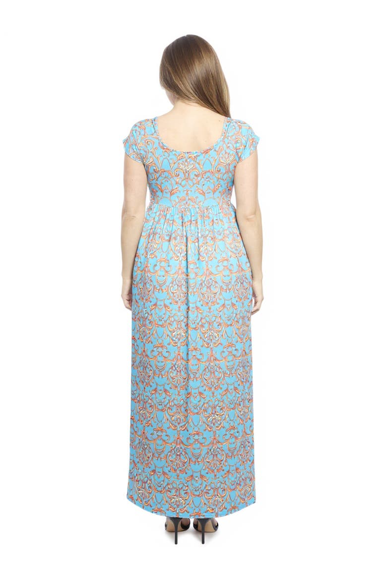 Plus Size Abstract Square Neck Cap Sleeve Pleated A-Line Maxi Dress, Alternate, color, Blue Multi