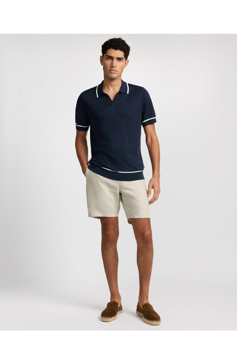 Onia Linen Johnny Collar Polo Sweater, Alternate, color, Midnight