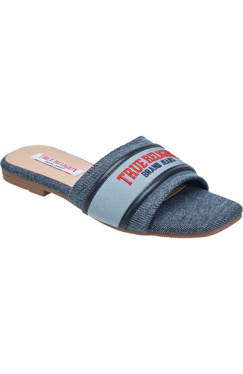 True Religion Remy Logo Band Sandal, Main, color, Denim