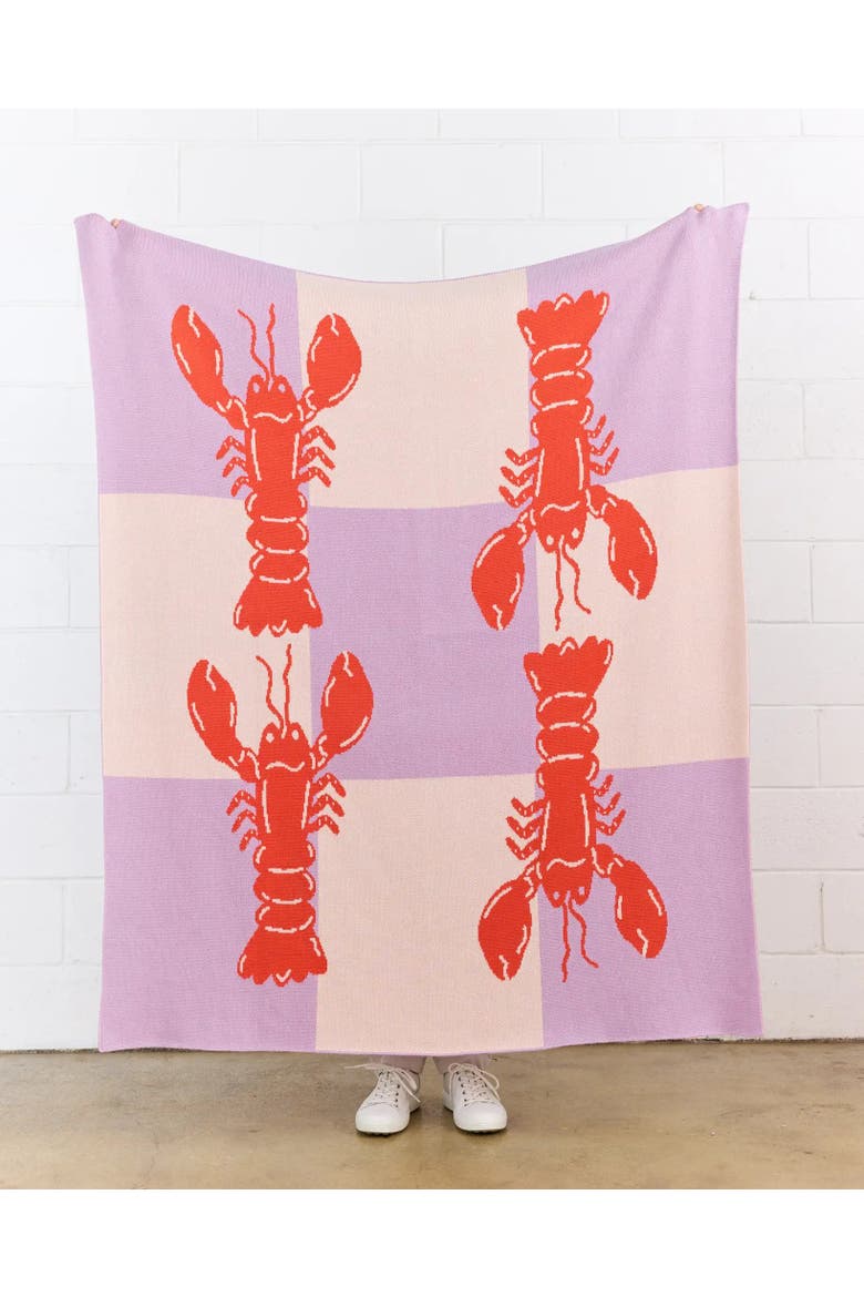 Lobster Tile Knit Throw Blanket, Alternate, color, Mystic