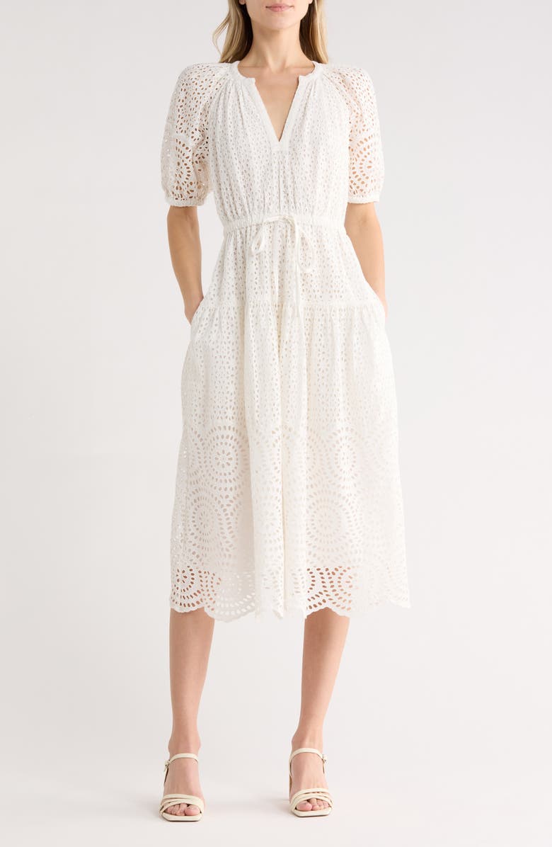Ulla Johnson Annetta Puff Sleeve Midi Dress, Main, color, Pristine