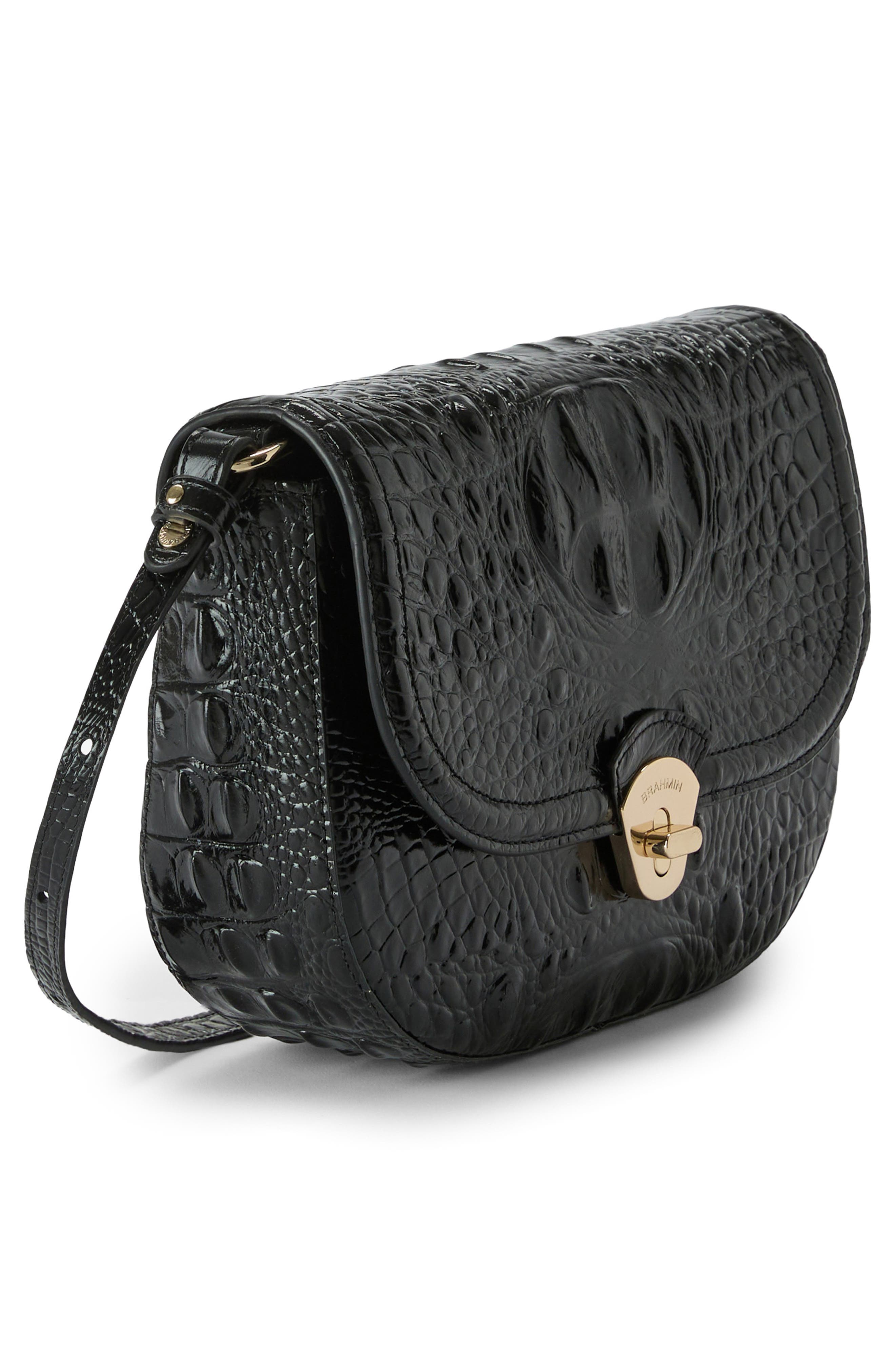 Brahmin Portia Croc Embossed Leather Crossbody Bag, Alternate, color, Black